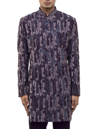 Purple Aztec Embroidered Sherwani Set