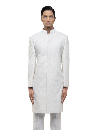 White Silk Sequin Embroidered Sherwani Set