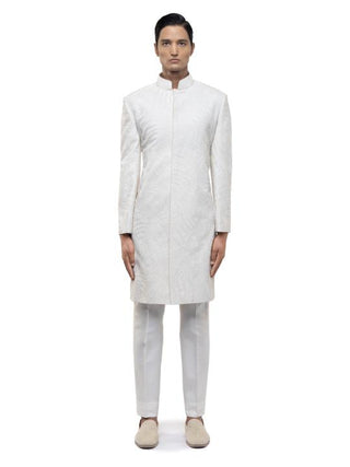 White Silk Sequin Embroidered Sherwani Set