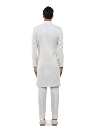White Silk Sequin Embroidered Sherwani Set