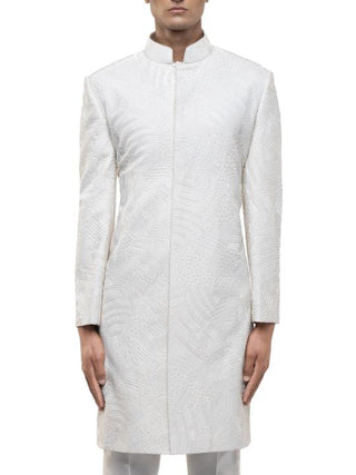 White Silk Sequin Embroidered Sherwani Set