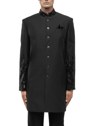 Green Wool Embroidered Sherwani Set