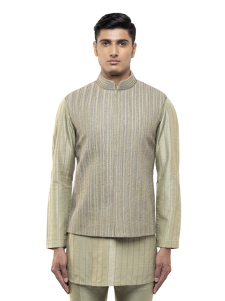 Green stitchline kurta bandi set