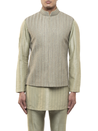 Green stitchline kurta bandi set