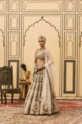 Lehenga Set for Indian Wedding - Silver Polki Rajat Paasa Tissue Lehenga Set by Itrh at Mrs. G