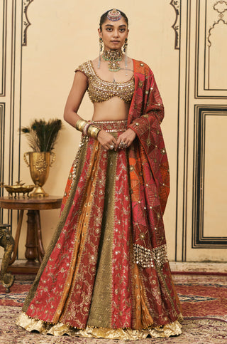 Lehenga Set for Indian Wedding - Multicolor Polki Chitrali Brocade Phulkari Lehenga Set by Itrh at Mrs. G