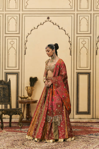 Lehenga Set for Indian Wedding - Multicolor Polki Chitrali Brocade Phulkari Lehenga Set by Itrh at Mrs. G