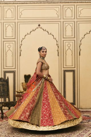 Lehenga Set for Indian Wedding - Multicolor Polki Chitrali Brocade Phulkari Lehenga Set by Itrh at Mrs. G