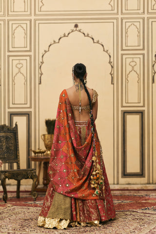 Lehenga Set for Indian Wedding - Multicolor Polki Chitrali Brocade Phulkari Lehenga Set by Itrh at Mrs. G