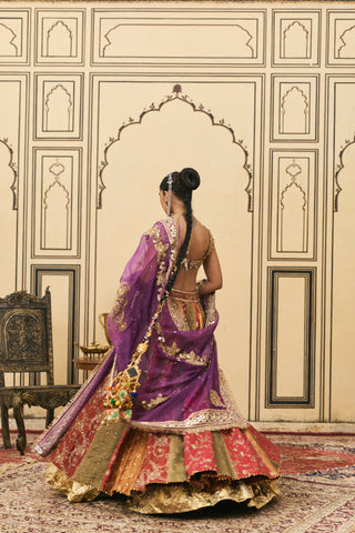 Lehenga Set for Indian Wedding - Multicolor Polki Chitrali Brocade Lehenga Set with Organza Dupatta by Itrh at Mrs. G