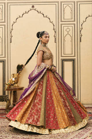 Lehenga Set for Indian Wedding - Multicolor Polki Chitrali Brocade Lehenga Set with Organza Dupatta by Itrh at Mrs. G