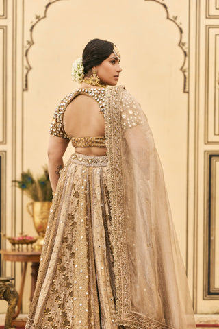 Lehenga Set for Indian Wedding - Gold Polki Suvarnarang Tissue Brocade Lehenga Set by Itrh at Mrs. G