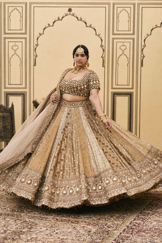 Lehenga Set for Indian Wedding - Gold Polki Suvarnarang Tissue Brocade Lehenga Set by Itrh at Mrs. G