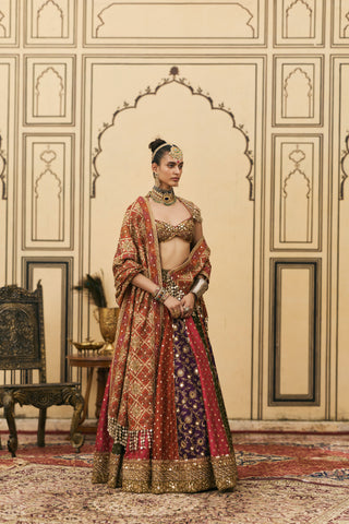Brocade Lehenga for Indian Wedding - Multicolor Polki Chitrangi Brocade Phulkari Lehenga Set by Itrh at Mrs. G