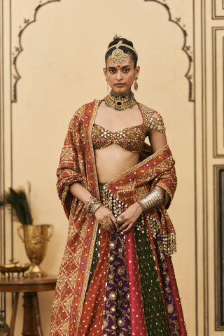 Brocade Lehenga for Indian Wedding - Multicolor Polki Chitrangi Brocade Phulkari Lehenga Set by Itrh at Mrs. G