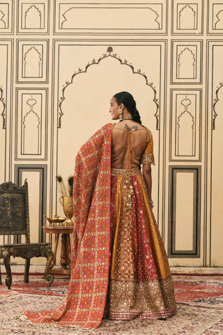 Lehenga Set for Indian Wedding - Multicolor Polki Rangmanch Brocade Phulkari Lehenga Set by Itrh at Mrs. G