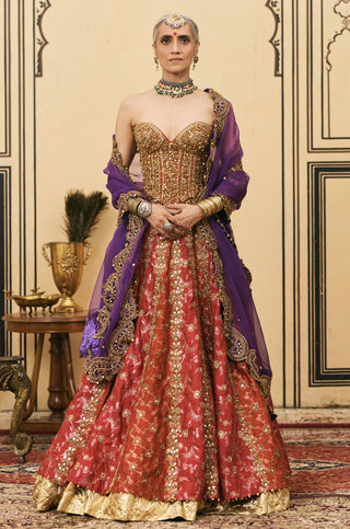 Lehenga Set for Indian Wedding - Multicolor Do-Rang Brocade Gota Lehenga Set with Organza Dupatta by Itrh at Mrs. G