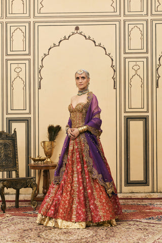 Lehenga Set for Indian Wedding - Multicolor Do-Rang Brocade Gota Lehenga Set with Organza Dupatta by Itrh at Mrs. G