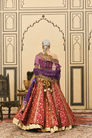Lehenga Set for Indian Wedding - Multicolor Do-Rang Brocade Gota Lehenga Set with Organza Dupatta by Itrh at Mrs. G