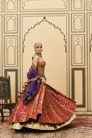 Lehenga Set for Indian Wedding - Multicolor Do-Rang Brocade Gota Lehenga Set with Organza Dupatta by Itrh at Mrs. G