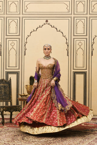 Lehenga Set for Indian Wedding - Multicolor Do-Rang Brocade Gota Lehenga Set with Organza Dupatta by Itrh at Mrs. G