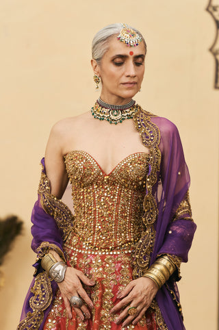 Lehenga Set for Indian Wedding - Multicolor Do-Rang Brocade Gota Lehenga Set with Organza Dupatta by Itrh at Mrs. G