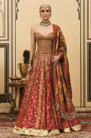 Lehenga Set for Indian Wedding - Multicolor Polki Do-Rang Brocade Gota Lehenga Set by Itrh at Mrs. G