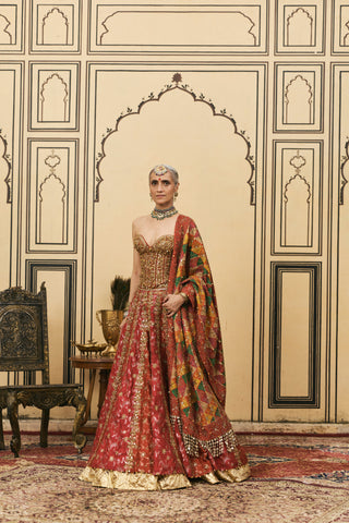 Lehenga Set for Indian Wedding - Multicolor Polki Do-Rang Brocade Gota Lehenga Set by Itrh at Mrs. G