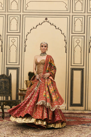 Lehenga Set for Indian Wedding - Multicolor Polki Do-Rang Brocade Gota Lehenga Set by Itrh at Mrs. G