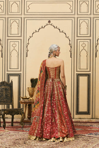 Lehenga Set for Indian Wedding - Multicolor Polki Do-Rang Brocade Gota Lehenga Set by Itrh at Mrs. G