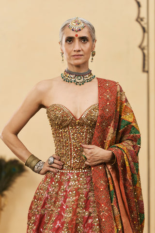Lehenga Set for Indian Wedding - Multicolor Polki Do-Rang Brocade Gota Lehenga Set by Itrh at Mrs. G