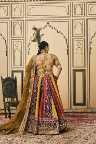 Lehenga Set for Indian Wedding - Multicolor Polki Rangotsav Brocade Lehenga Set with Organza Dupatta by Itrh at Mrs. G