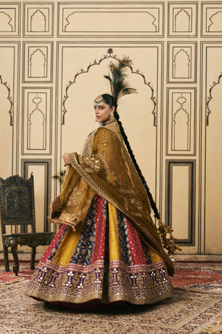 Lehenga Set for Indian Wedding - Multicolor Polki Rangotsav Brocade Lehenga Set with Organza Dupatta by Itrh at Mrs. G