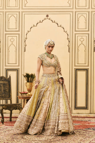 Lehenga Set for Indian Wedding - Multicolor Polki Pallavi Tissue Brocade Lehenga Set by Itrh at Mrs. G