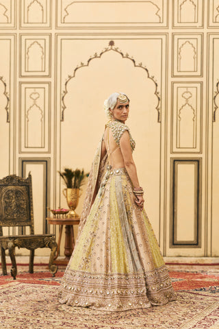 Lehenga Set for Indian Wedding - Multicolor Polki Pallavi Tissue Brocade Lehenga Set by Itrh at Mrs. G