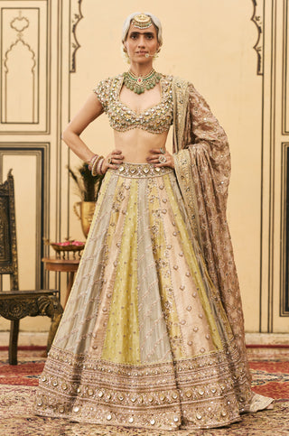 Lehenga Set for Indian Wedding - Multicolor Polki Pallavi Tissue Brocade Lehenga Set by Itrh at Mrs. G