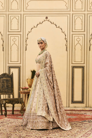 Lehenga Set for Indian Wedding - Multicolor Polki Pallavi Tissue Brocade Lehenga Set by Itrh at Mrs. G
