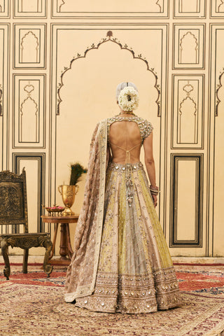 Lehenga Set for Indian Wedding - Multicolor Polki Pallavi Tissue Brocade Lehenga Set by Itrh at Mrs. G