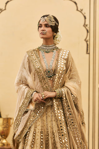 Lehenga Set for Indian Wedding - Gold Polki Sunehra Tissue Lehenga Set by Itrh at Mrs. G