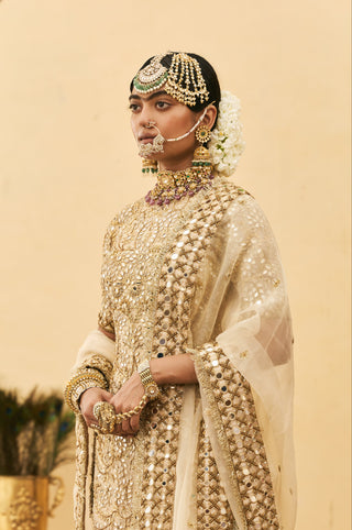 Garara Set for Indian Wedding - Beige Polki Fawn Organza Garara Set by Itrh at Mrs. G