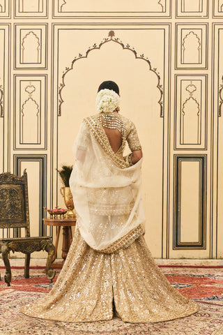 Garara Set for Indian Wedding - Beige Polki Fawn Organza Garara Set by Itrh at Mrs. G