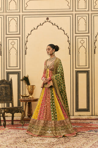 Lehenga Set for Indian Wedding - Multicolor Polki Rangeen Bandhani Lehenga Set by Itrh at Mrs. G