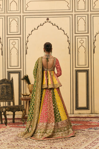 Lehenga Set for Indian Wedding - Multicolor Polki Rangeen Bandhani Lehenga Set by Itrh at Mrs. G