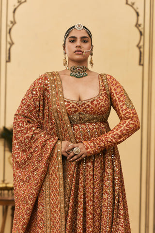 Anarkali Set for Indian Wedding - Orange Polki Bandhani Anarkali Set by Itrh at Mrs. G