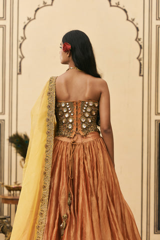 Lehenga Set for Indian Wedding - Orange Polki Narangi Tissue Brocade Lehenga Set by Itrh at Mrs. G