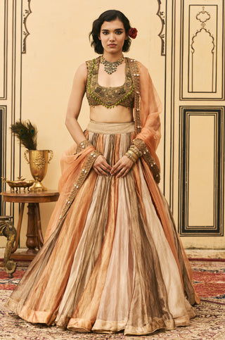 Lehenga Set for Indian Wedding - Multicolor Polki Rangbahar Tissue Brocade Lehenga Set by Itrh at Mrs. G