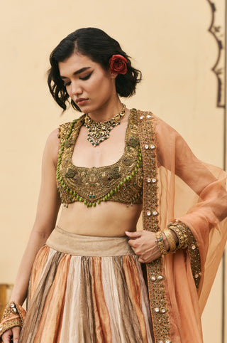 Lehenga Set for Indian Wedding - Multicolor Polki Rangbahar Tissue Brocade Lehenga Set by Itrh at Mrs. G