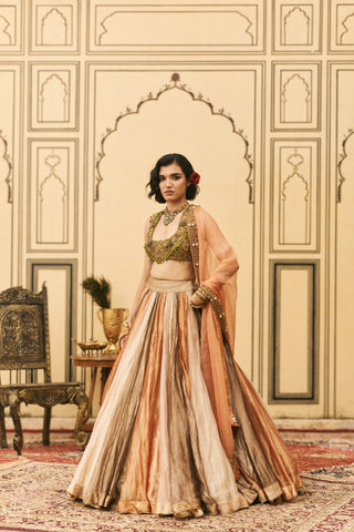 Lehenga Set for Indian Wedding - Multicolor Polki Rangbahar Tissue Brocade Lehenga Set by Itrh at Mrs. G