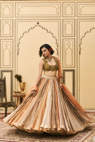 Lehenga Set for Indian Wedding - Multicolor Polki Rangbahar Tissue Brocade Lehenga Set by Itrh at Mrs. G