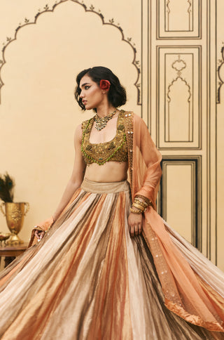 Lehenga Set for Indian Wedding - Multicolor Polki Rangbahar Tissue Brocade Lehenga Set by Itrh at Mrs. G